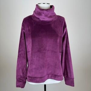NWT Ebb & Flow Plum Corduroy Velour Cowl Neck Pullover Sweatshirt Womens Medium